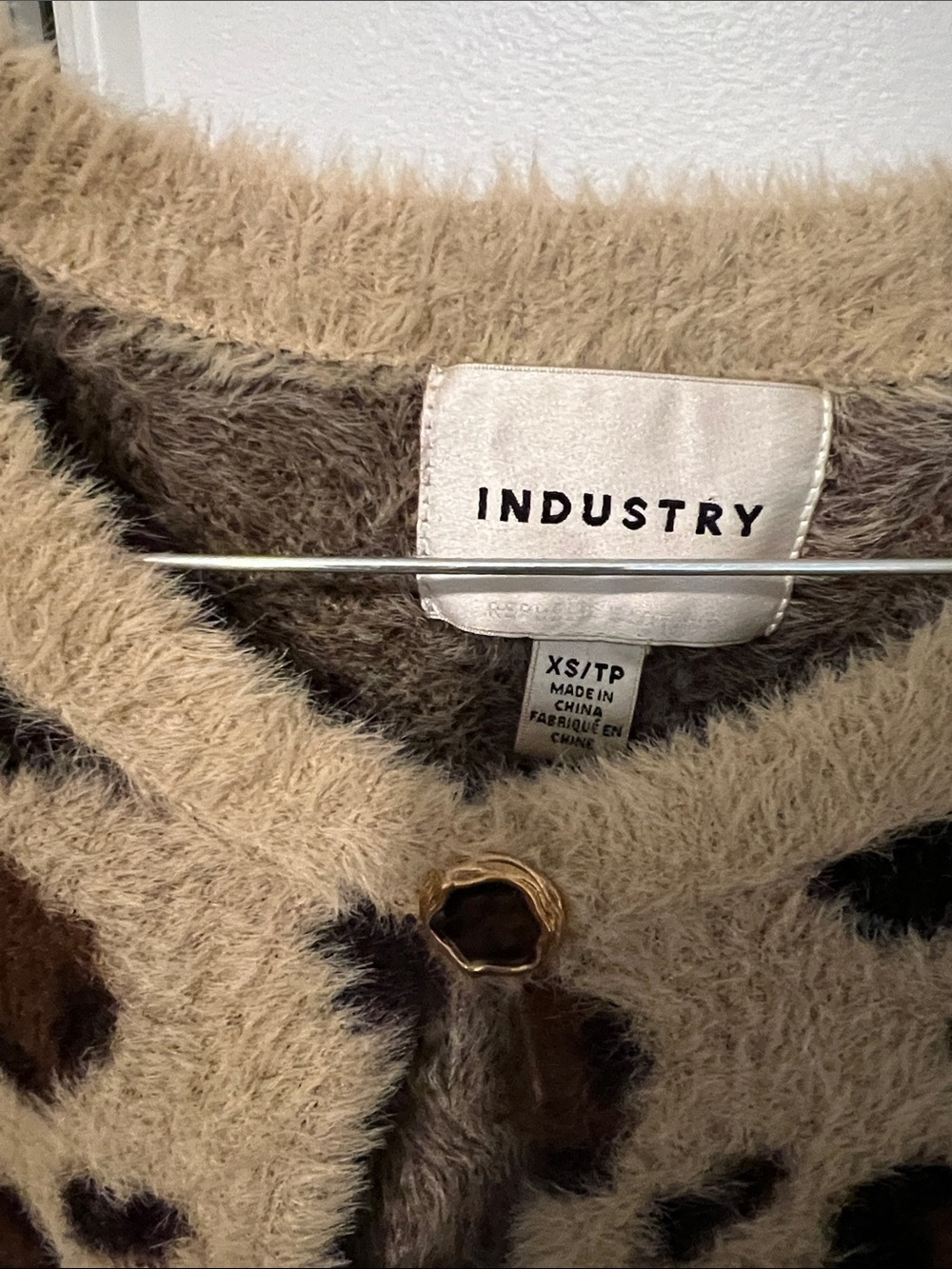 INDUSTRY Leopard Print Fuzzy Cardigan Sweater - Beige/Brown - Picture 2 of 8